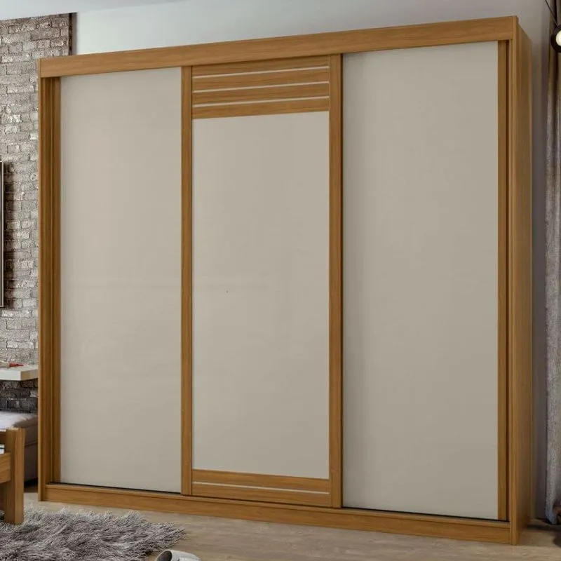 Guarda Roupa Casal 3 Portas 4 Gavetas Taurus Móveis Lopas Rovere Naturale/Off White/Rovere Naturale