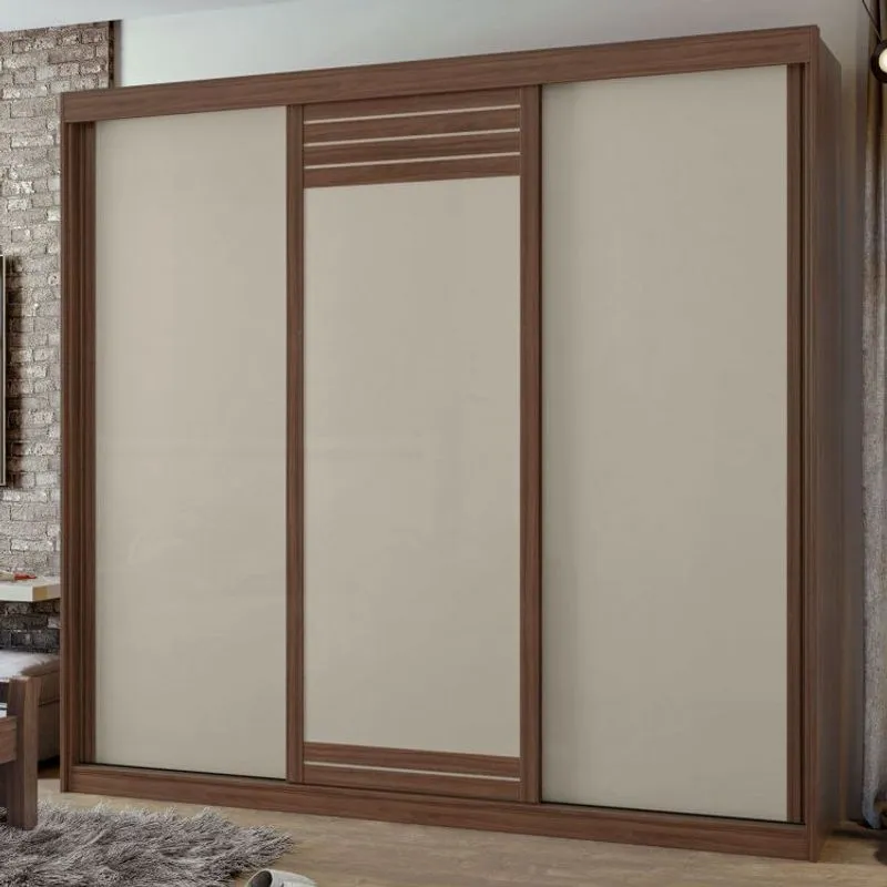 Guarda Roupa Casal 3 Portas 4 Gavetas Taurus Móveis Lopas Imbuia Naturale/Off White/Imbuia Naturale