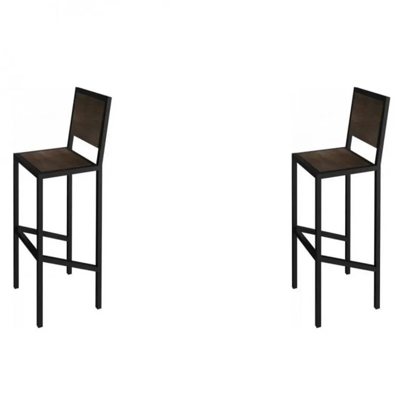 Conjunto 2 Banquetas Industrial em Aço e MDF Yescasa Preto/Mocaccino