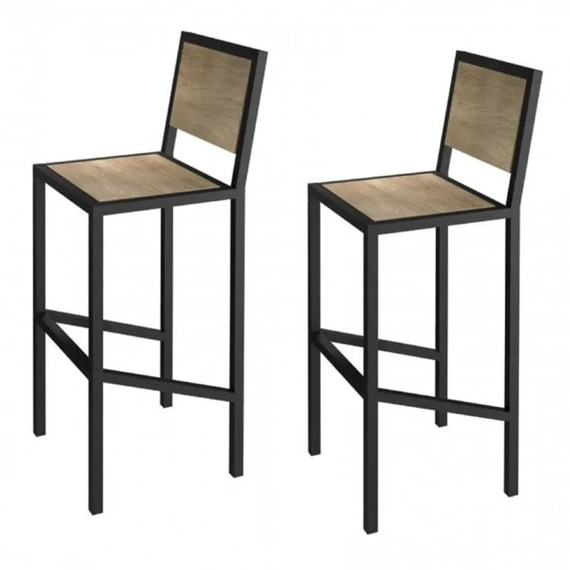Conjunto 2 Banquetas Industrial em Aço e MDF Yescasa Preto/Siena