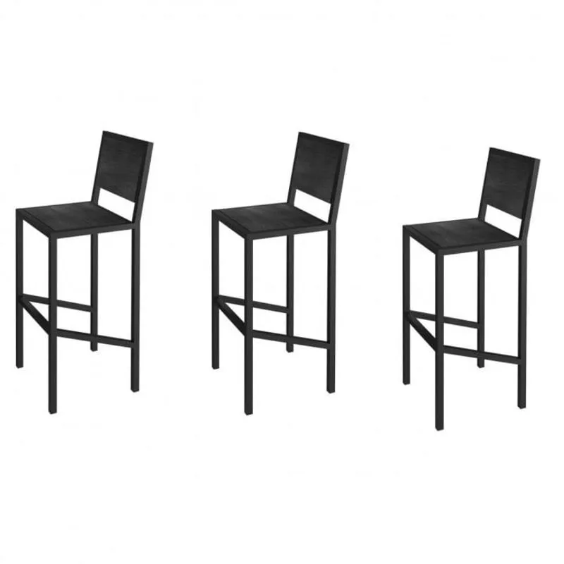 Conjunto 3 Banquetas Industrial em Aço e MDF Yescasa Preto/Siena