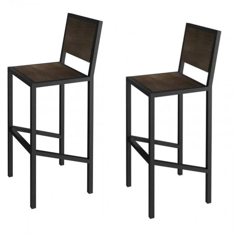 Conjunto 2 Banquetas Industrial em Aço e MDF Yescasa Grafite/Mocaccino