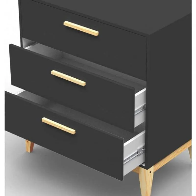 Cômoda Com 3 Gavetas Pine Espresso Móveis Preto