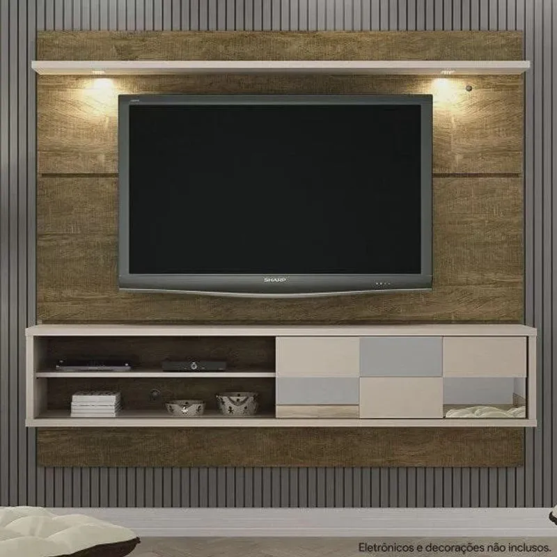Estante Home Para TV Até 63 Polegadas 1 Porta Chicago Valdemóveis Ipê/Off White