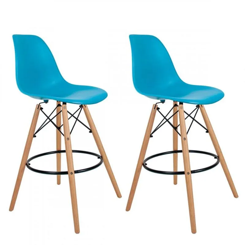 Kit 2 Banquetas Dsw-m Eames Empório Tiffany Azul Turquesa