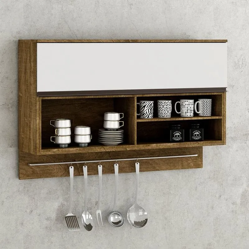 Armário Aéreo de Cozinha Nicho 1 Porta 2 Nichos Turquesa Valdemóveis Ipê/Branco