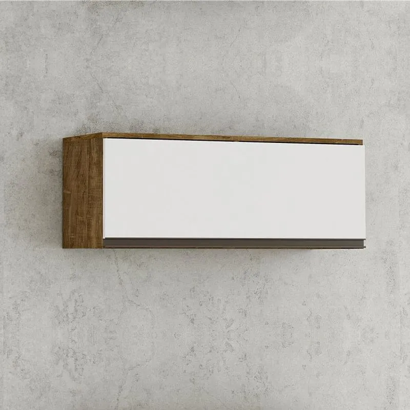 Armário Aéreo Geladeira 1 Portas Basculante Turquesa Valdemóveis Ipê/Branco