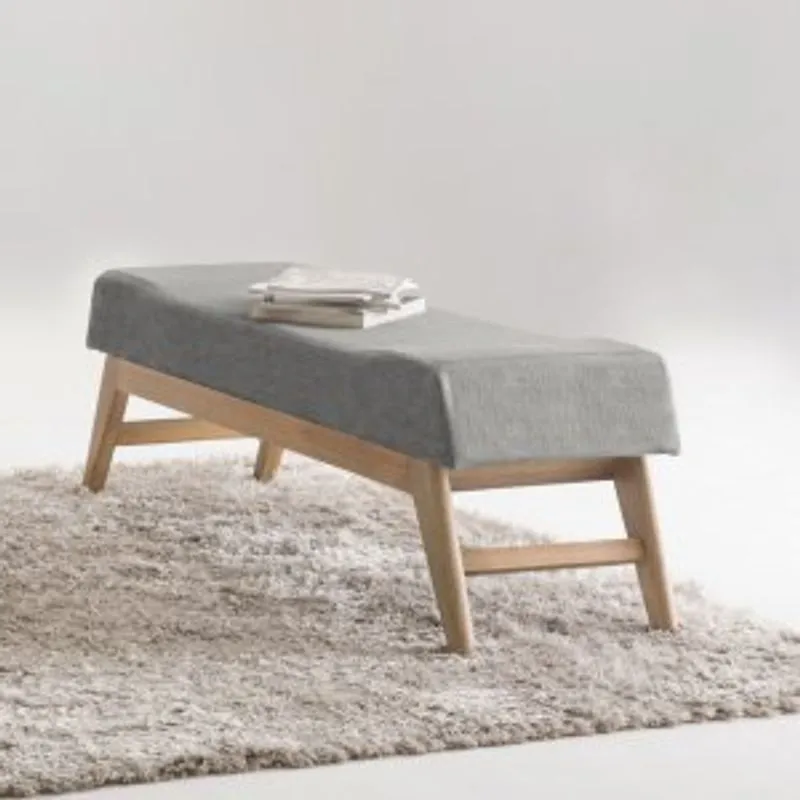 Puff Para Quarto 100cm Linho Pés Natural Horus Sofani Cinza/natural