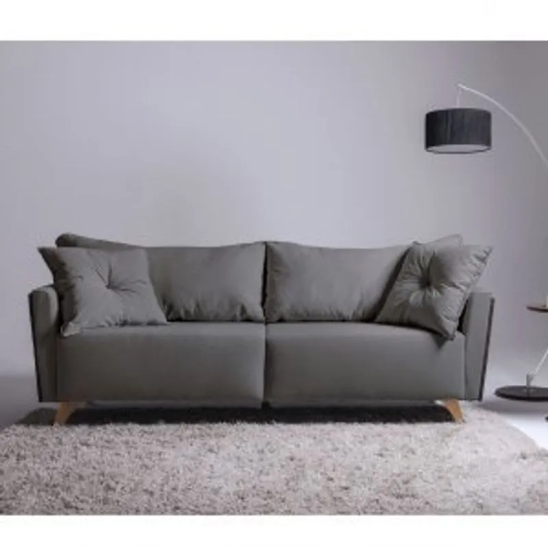 Sofá 4 Lugares 230cm Veludo Pés Natural Gales Sofani Cinza/marrom