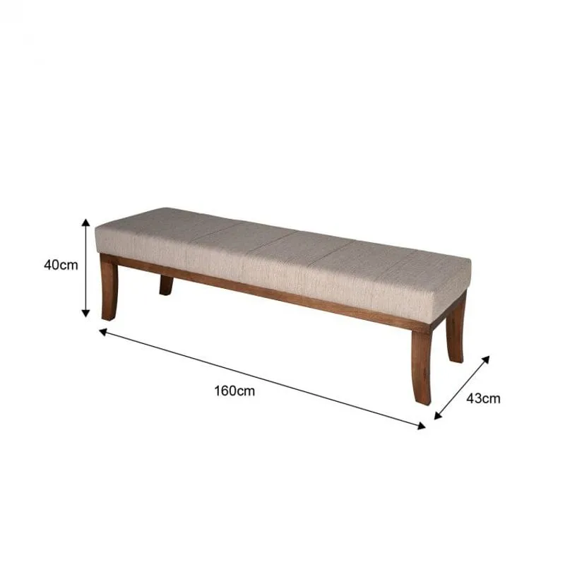Puff para Quarto 160cm Linho Pés Imbuia Lúcia Sofani Bege/Imbuia