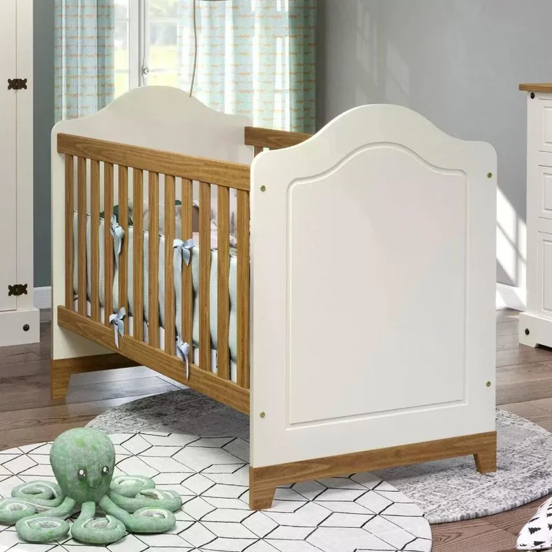 Berço Mini Cama Grade Removível Smile Serpil Baby Creme/Carvalho