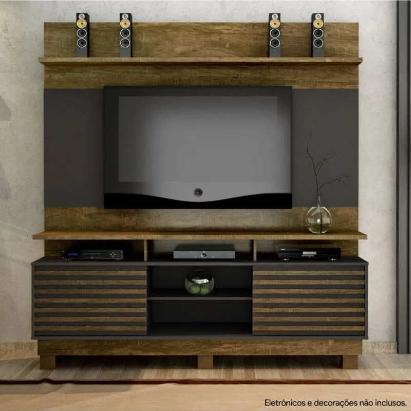 Estante Home Para TV Até 60 Polegadas 2 Portas 5 Nichos Texas Valdemóveis Ipe/Grafite