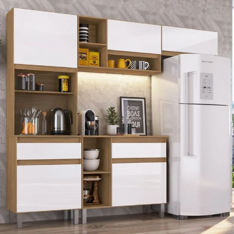 Cozinha Compacta 4 Peças Pimenta Decibal Móveis Naturalle/Branco