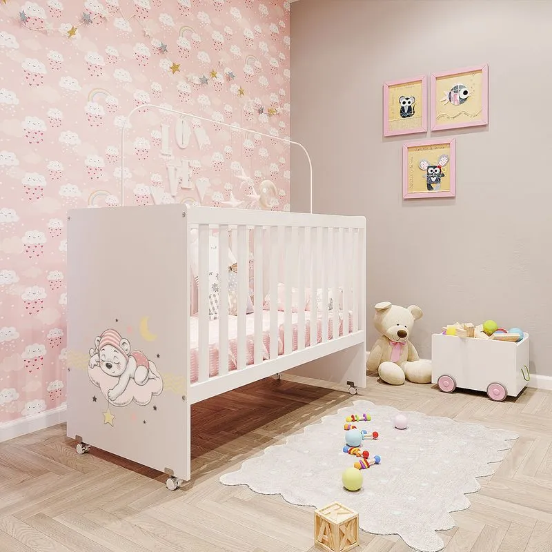 Berço Estampado com Mosquiteiro Kids Serpil Baby Branco com Estampa