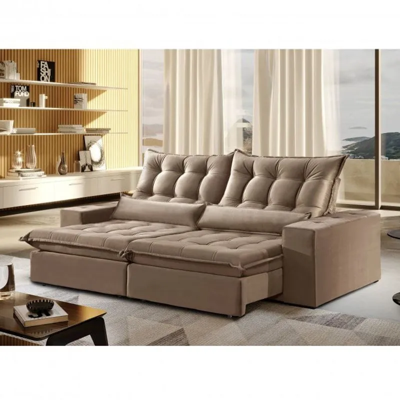Sofá 2 Lugares Retrátil e Reclinável 230cm Vênus Zara Estofados Bege Suede