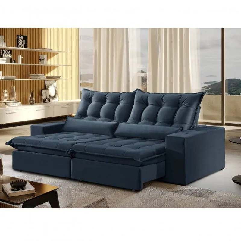 Sofá 2 Lugares Retrátil e Reclinável 230cm Vênus Zara Estofados Azul Suede