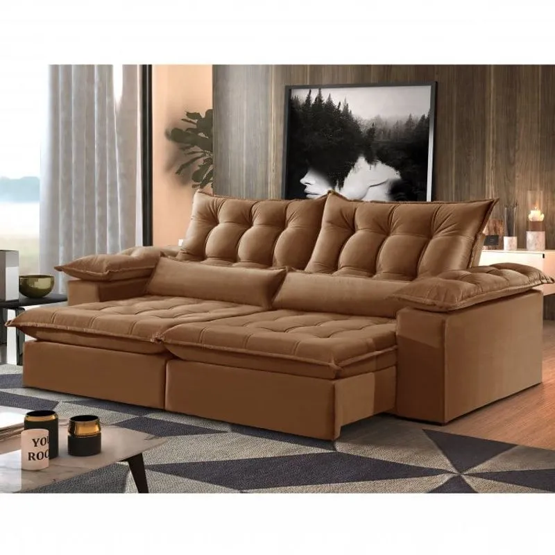 Sofá 2 Lugares Retrátil e Reclinável 230cm Saturno Zara Estofados Terracota Jolie