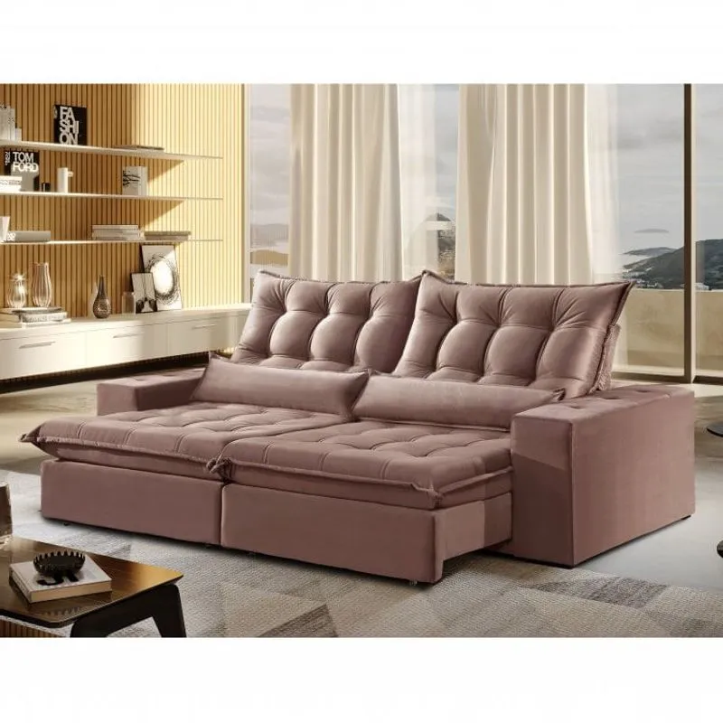 Sofá 2 Lugares Retrátil e Reclinável 230cm Vênus Zara Estofados Rosê Jolie
