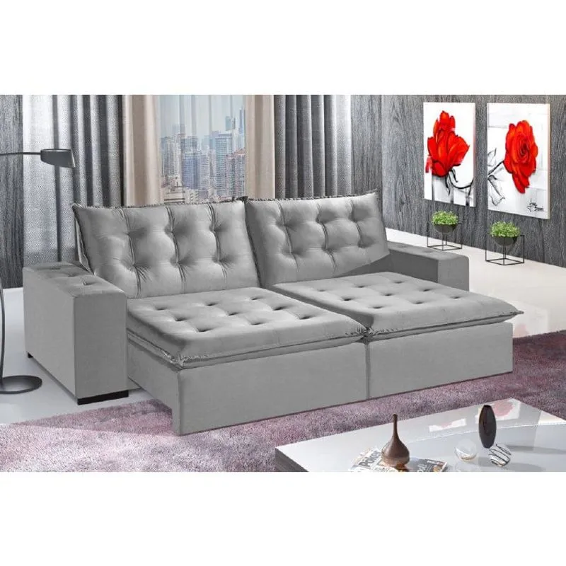 Sofá 2 Lugares Retrátil e Reclinável 230cm Saturno Zara Estofados Prata Jolie