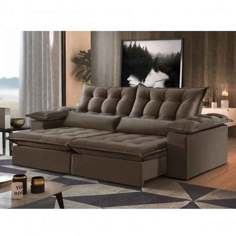 Sofá 2 Lugares Retrátil e Reclinável 230cm Suede Saturno Zara Estofados Marrom Suede