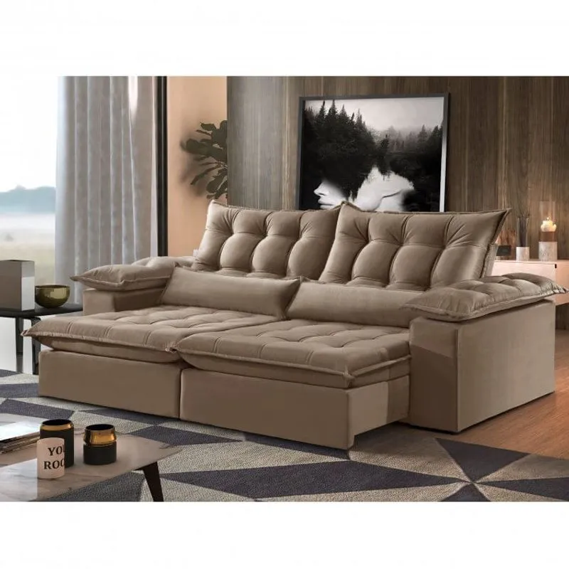 Sofá 2 Lugares Retrátil e Reclinável 230cm Suede Saturno Zara Estofados Bege Suede
