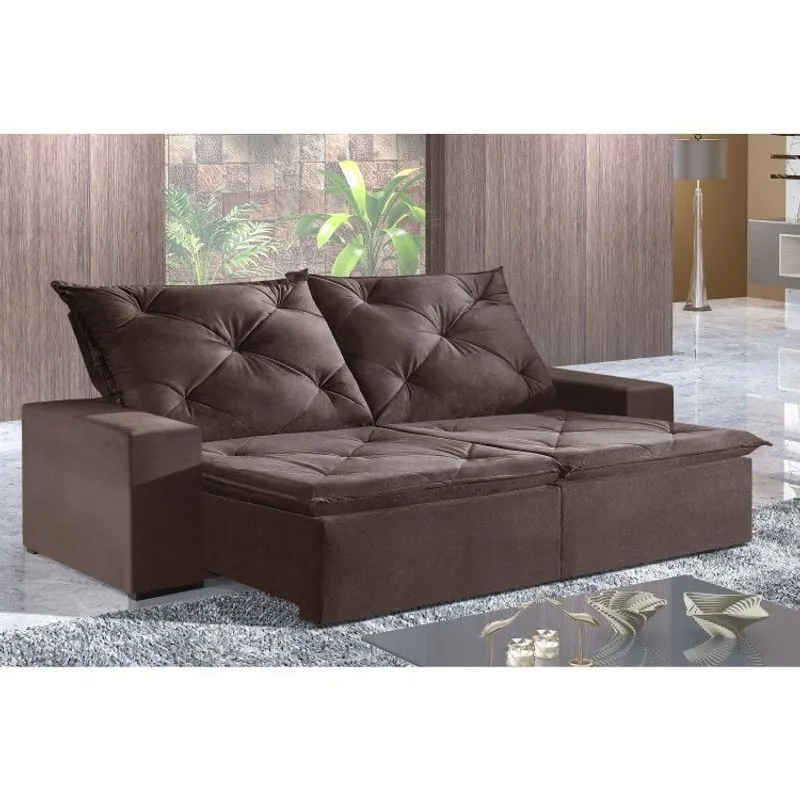 Sofá 2 Lugares Retrátil e Reclinável 230cm Plutão Zara Estofados Marrom Jolie