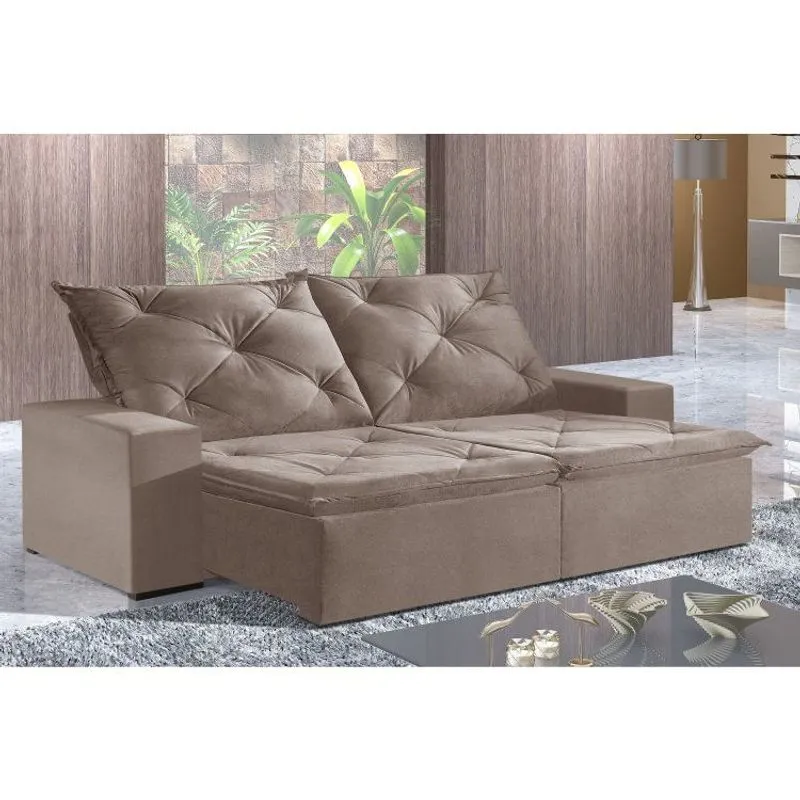 Sofá 2 Lugares Retrátil e Reclinável 230cm Plutão Zara Estofados Bege Jolie