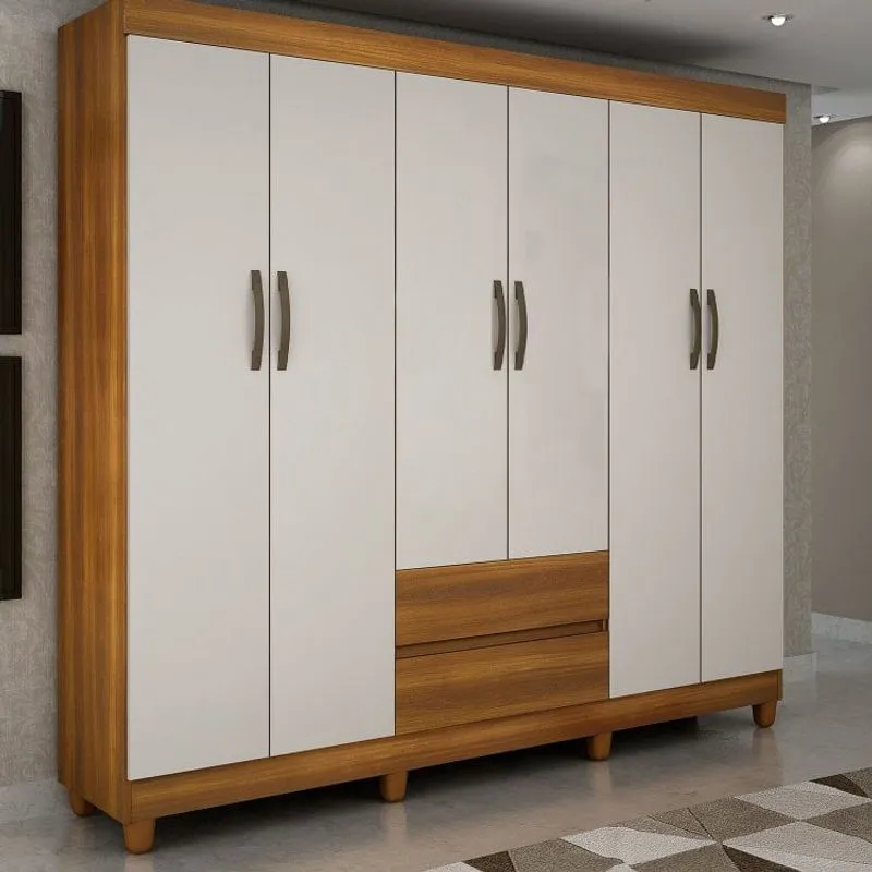 Guarda Roupa Casal 6 Portas 2 Gavetas Porto Sallêto Móveis Nogal/Off White