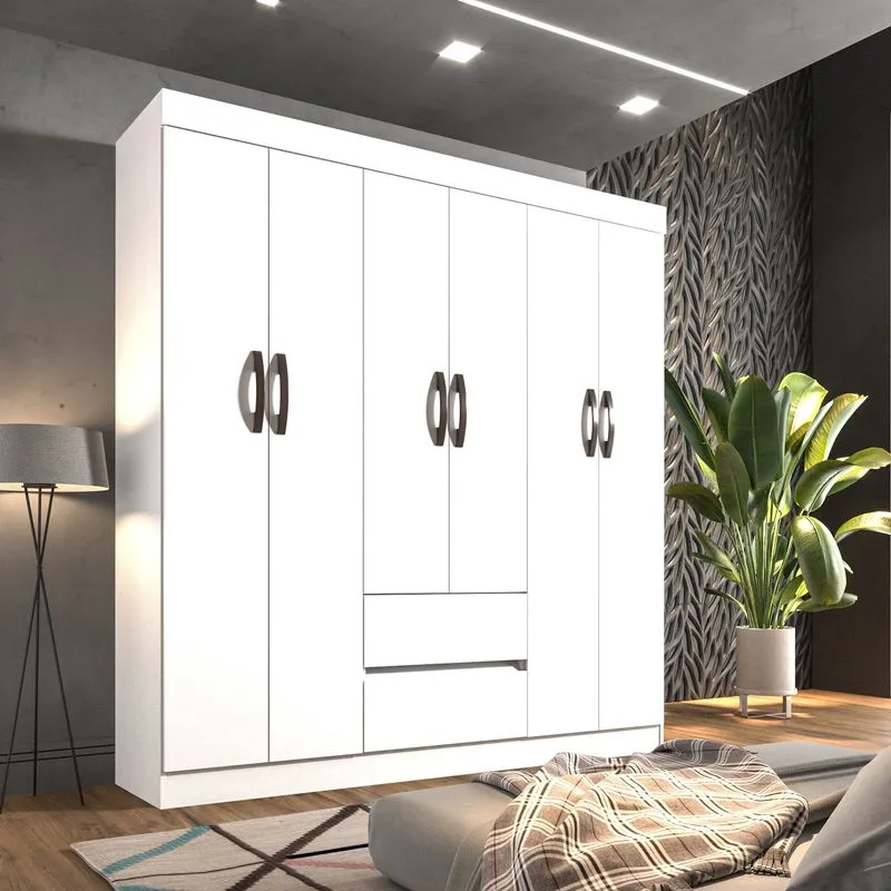 Guarda Roupa Casal 6 Portas 2 Gavetas Porto Sallêto Móveis Branco