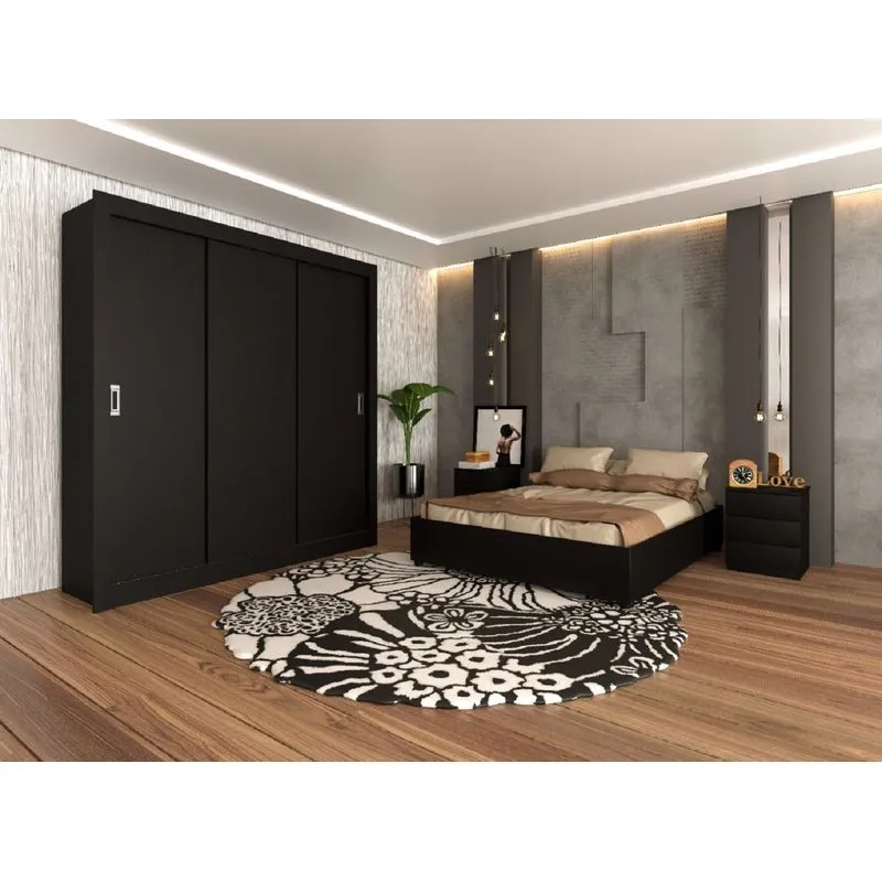 Guarda Roupa 3 Portas De Correr 4 Gavetas Malibu Tcil Móveis Preto Fosco
