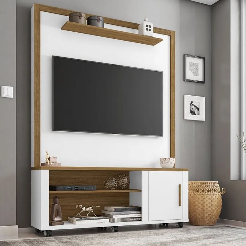 Home para TV até 55 Polegadas 1 Porta de Bater 2 Prateleiras Smart Móveis Bechara Branco/Cinamomo
