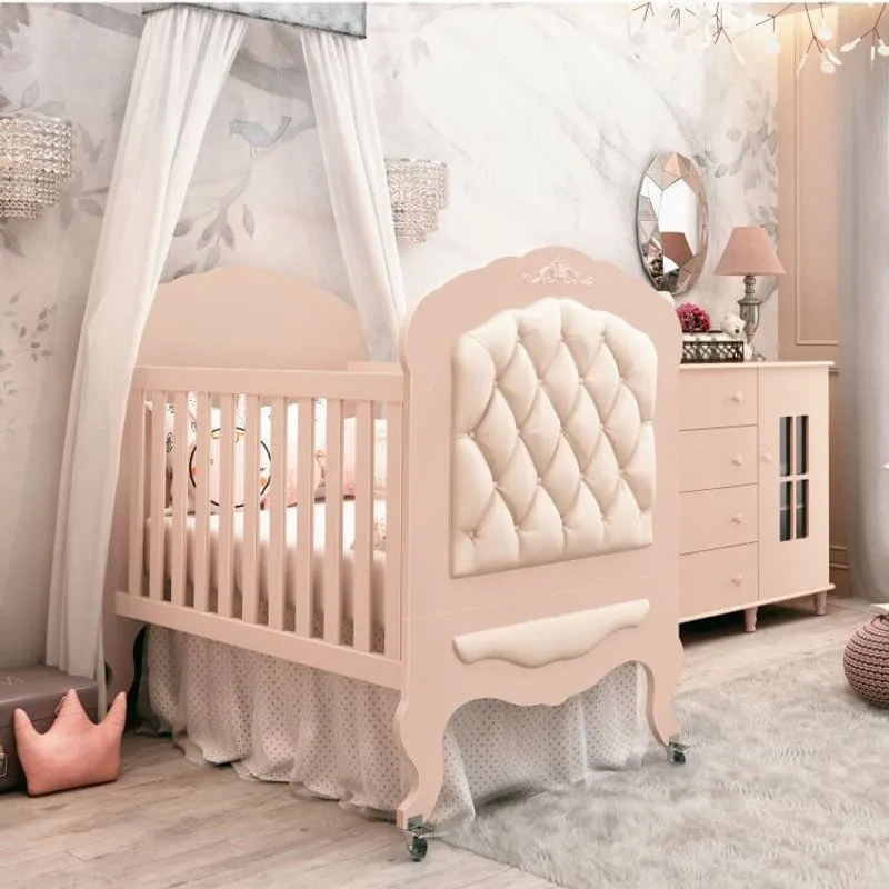 Berço Mini Cama 136cm com Capitonê Vitoriano Imaza Rose