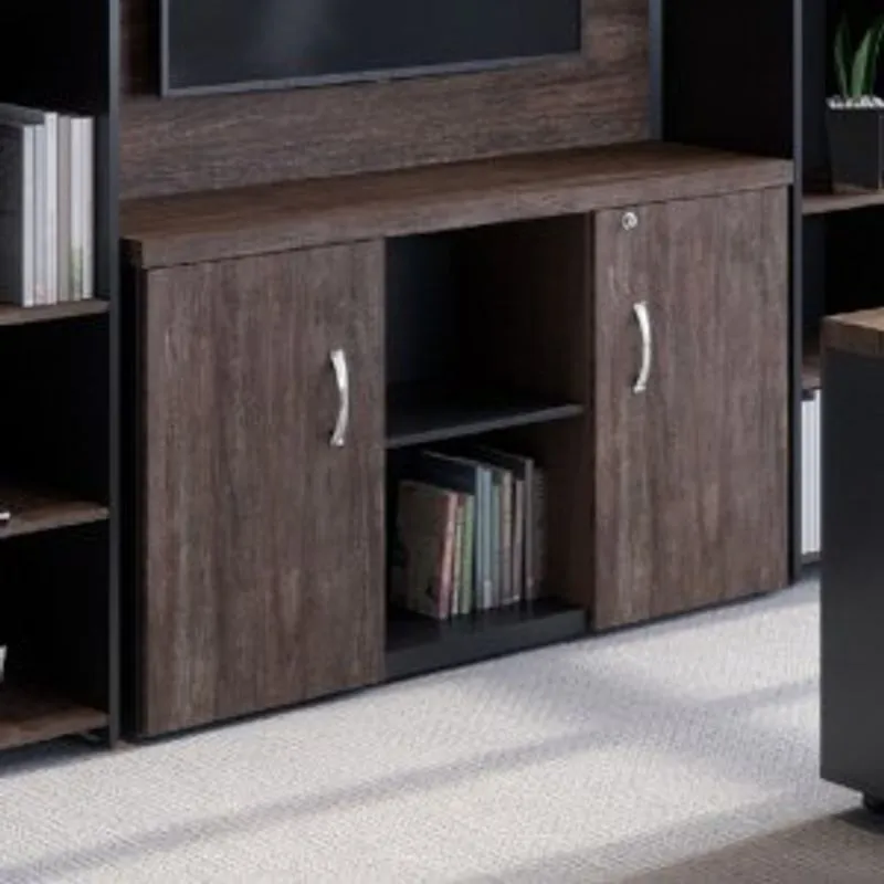Armário Baixo Para Escritório 2 Portas Credenza Pandin Móveis Imbuia Terra/preto