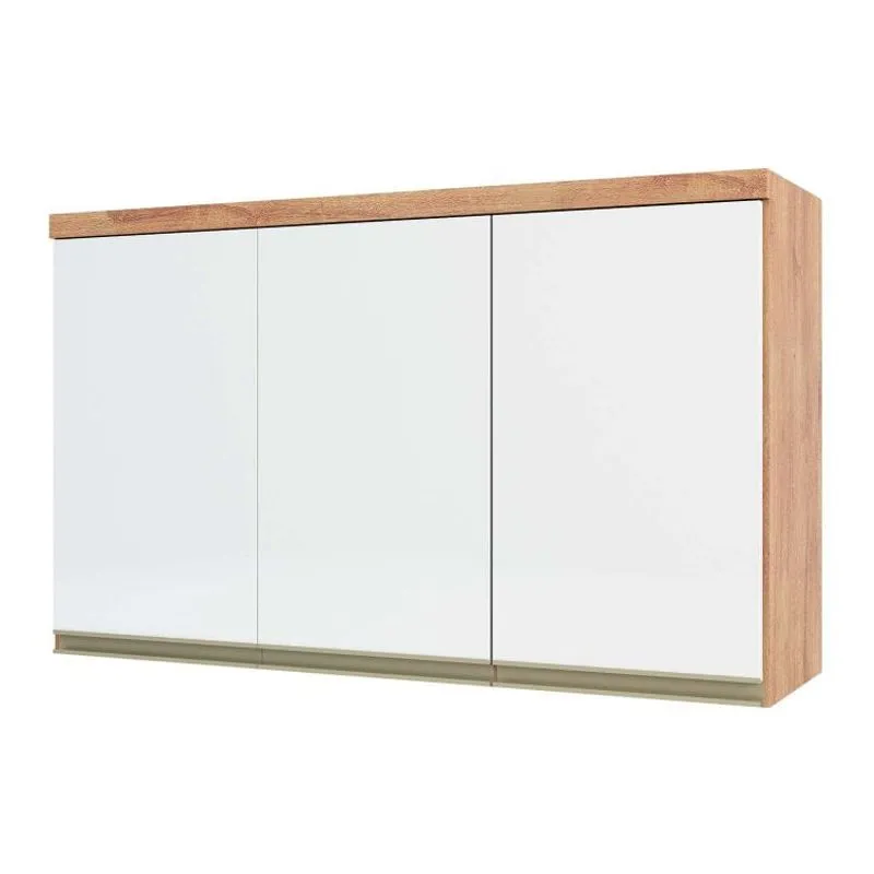 Armário de Cozinha Aéreo 120cm 3 Portas 100% MDF Chardonnay Ronipa Castanho com Branco
