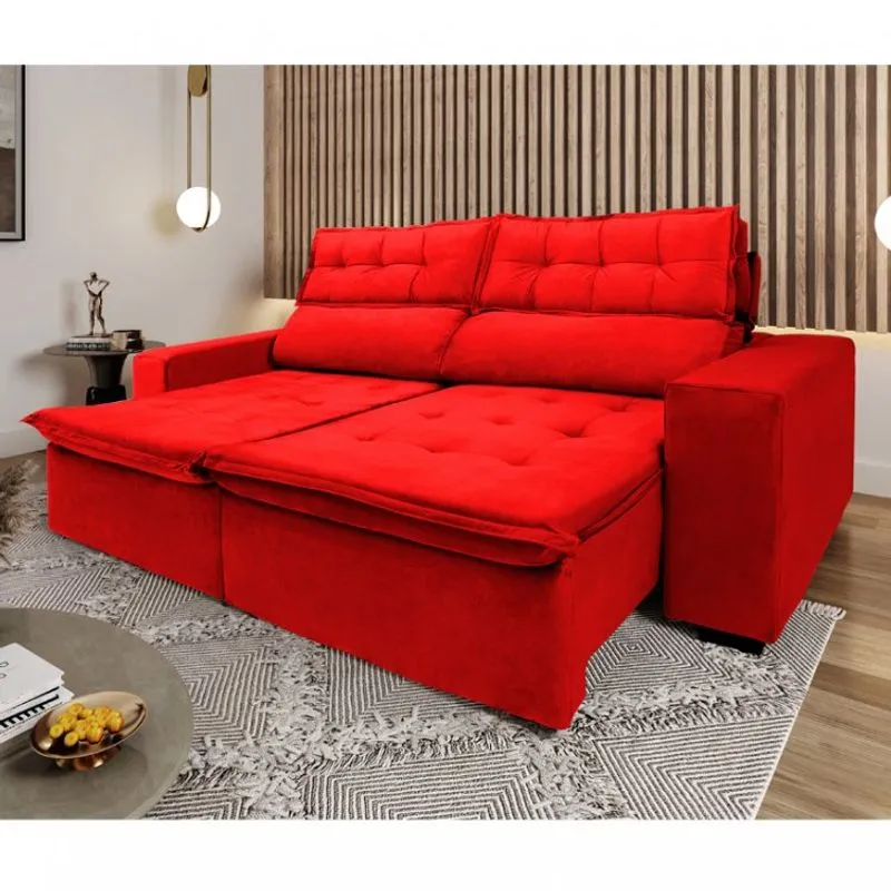 Sofá Retrátil e Reclinável 3 Lugares Molas Bonnel Bipartido Torino Curty Estofados Vermelho