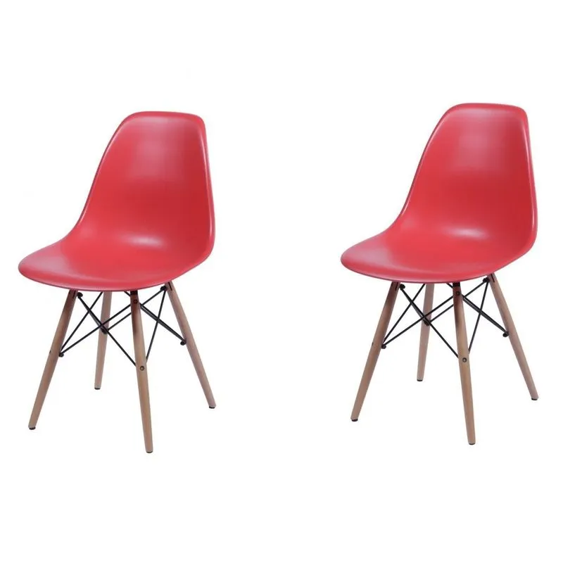 Kit 2 Cadeiras Base Madeira Dkr Or Design Vermelho