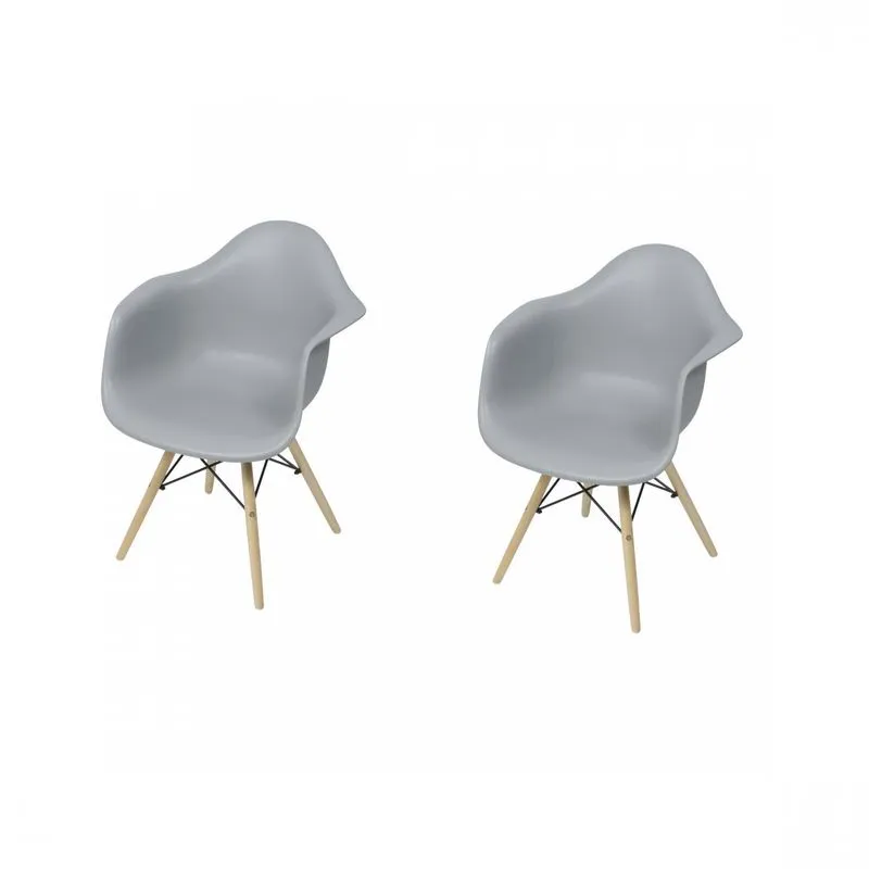 Kit 2 Poltronas Com Braço Base Madeira Eames Or Design Cinza