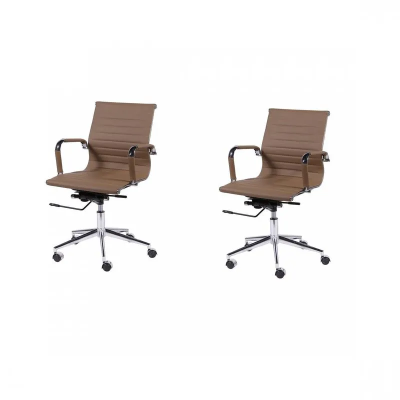 Kit 2 Cadeiras Escritório Diretor Esteirinha Rodízio Relax Corino 3301 Marrom/caramelo Caramelo