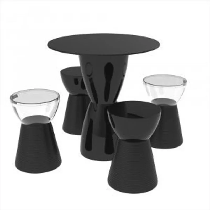 Conjunto Mesa Tampo Polipropileno 60cm E 4 Banquetas Sili Lounge Grifit Preto