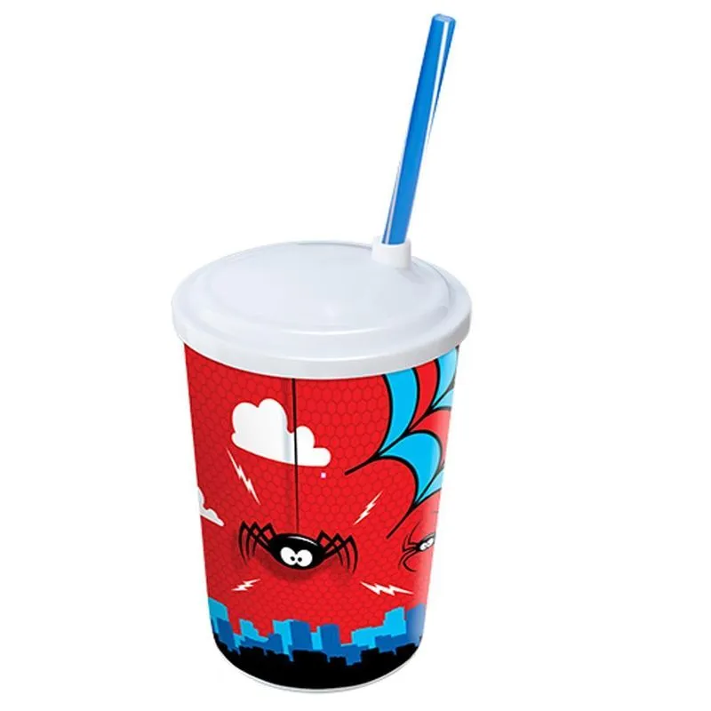 Copo Infantil Canudo Removível Estampa Homem Aranha 550ml