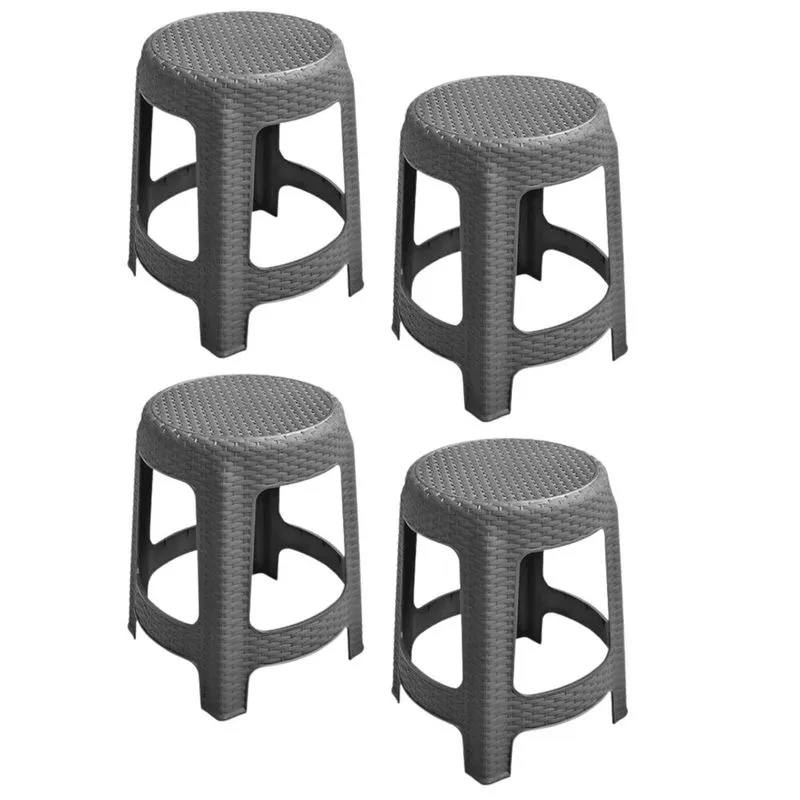 Kit com 4 Banquetas de Plástico Premium Rattan Cinza Arqplast