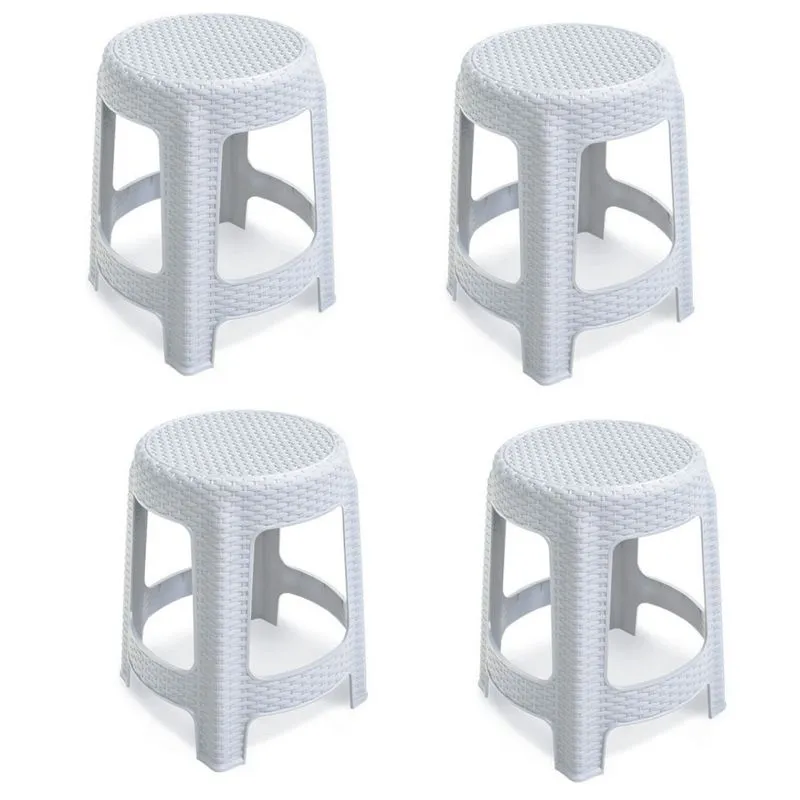 Kit com 4 Banquetas de Plástico Premium Rattan Branca Arqplast
