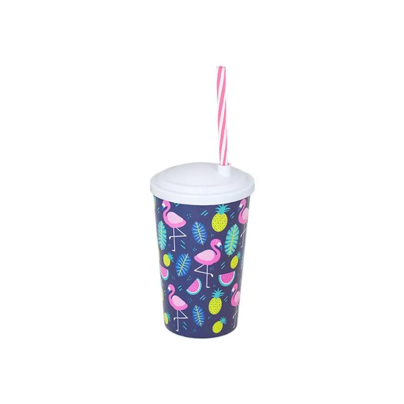 Copo Plástico Flamingo 550ml Cores ARQPLAST COPO TAMPA E CANUDO FLAMINGO ARQPLAST CORES - Arqplast