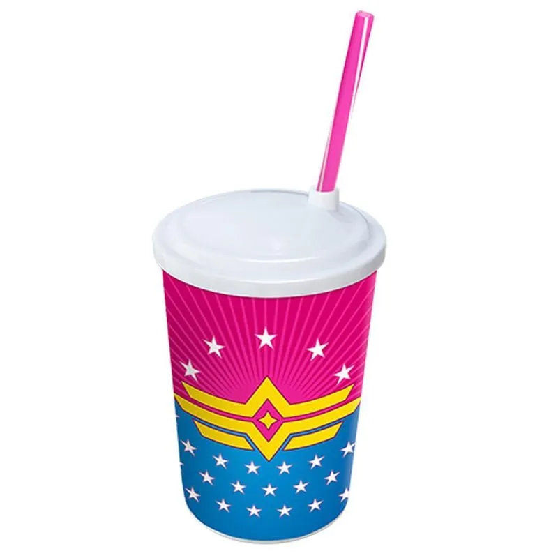 Copo Infantil Canudo Removível Estamp Mulher Maravilha 550ml