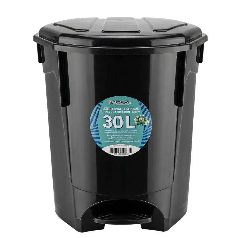 Lixeira Arqplast Oval com Pedal 30 Litros Preta 380x360x470mm