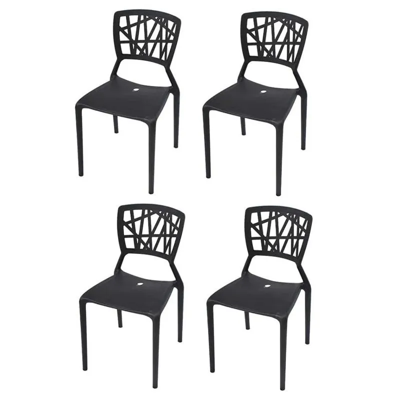 Kit com 4 Cadeiras Trama para Área Externa Multiuso Preta Arqplast