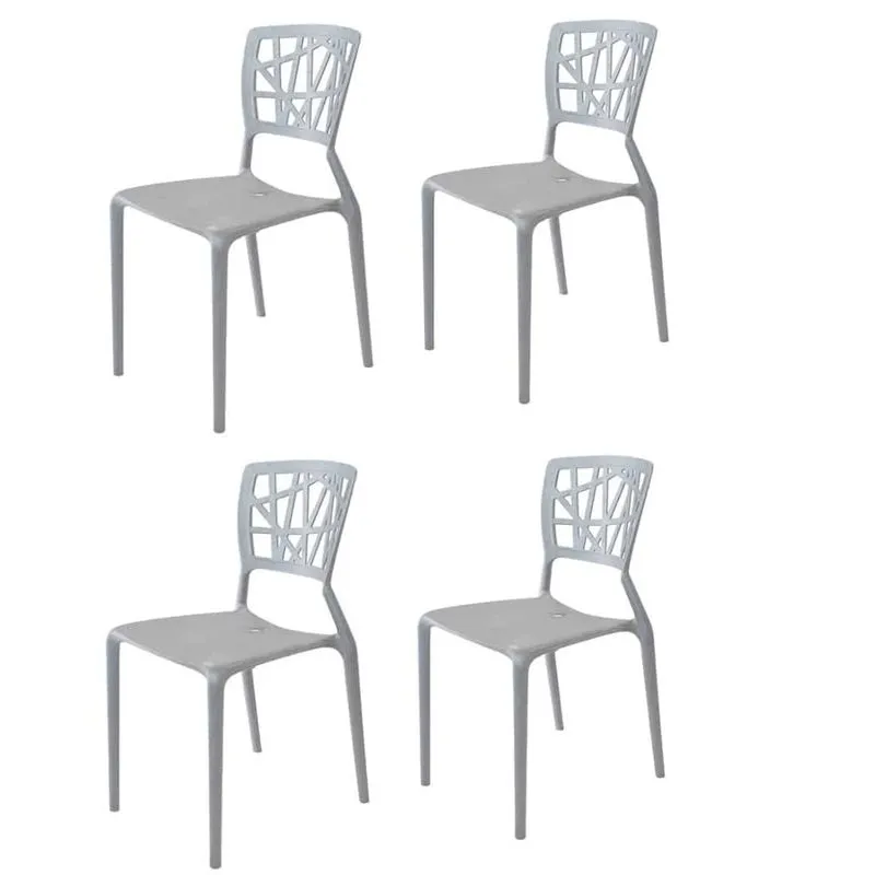 Kit com 4 Cadeiras Trama para Área Externa Multiuso Cinza Prata Arqplast