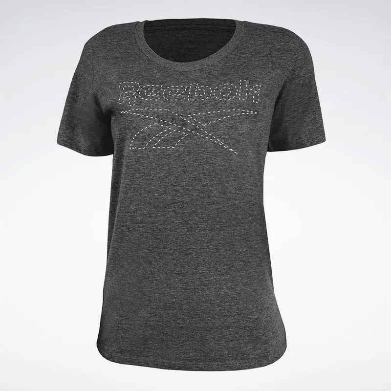 Camiseta Reebok Bigo Logo Manga Curta Feminina Cinza mescla - M