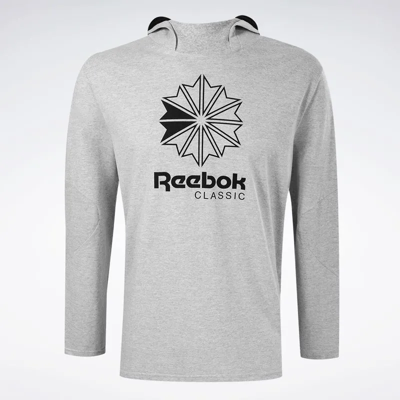 Camiseta Reebok Young Com Capuz Manga Longa Masculina Cinza mescla - GG