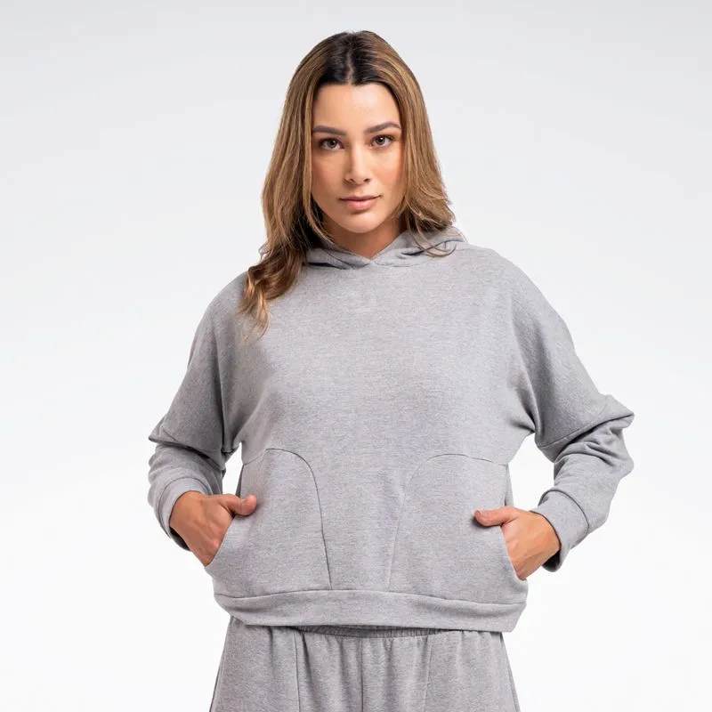 Blusa Reebok Young com Capuz Feminina Cinza mescla -P
